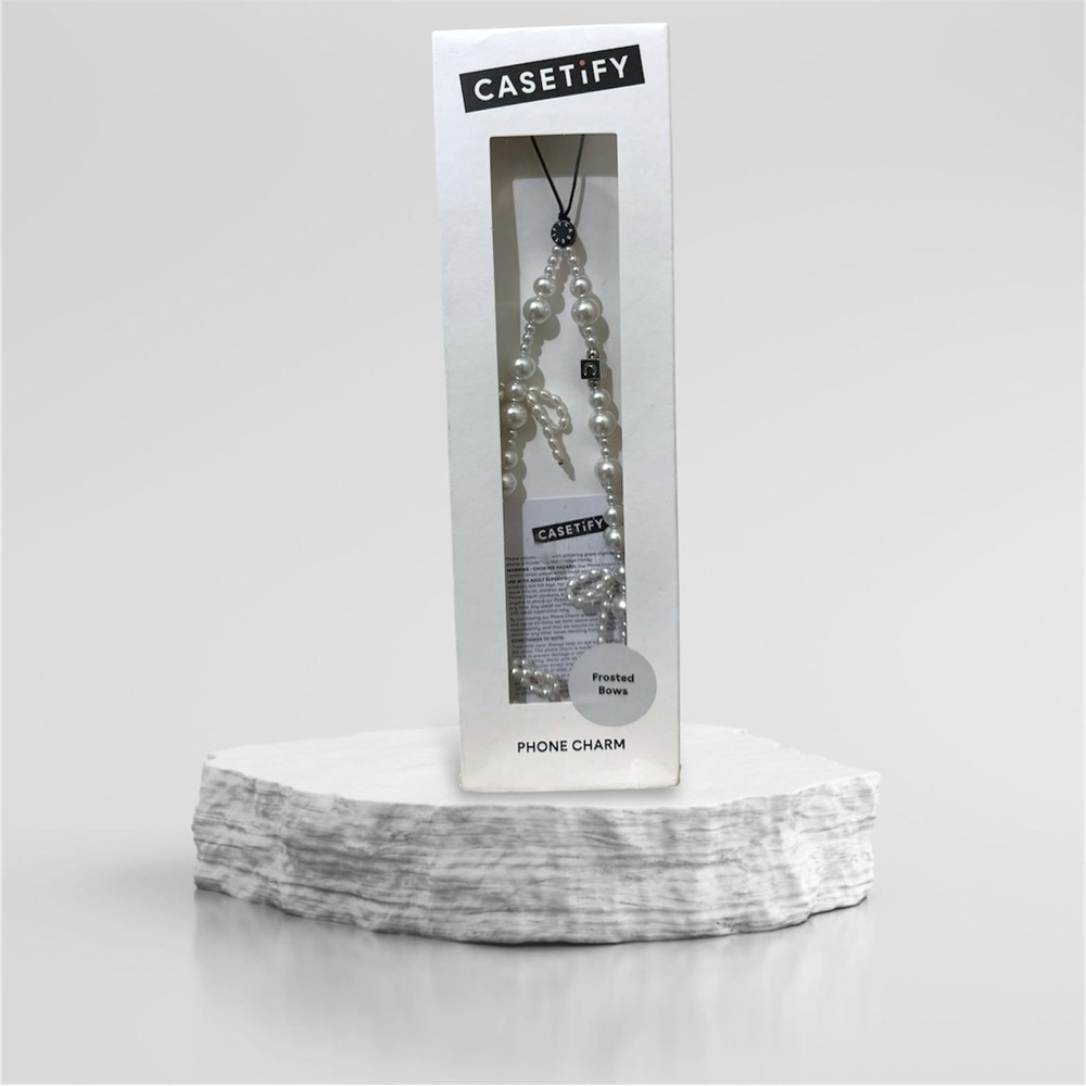 Casetify White Pearl Phone Charm Frosted Bows